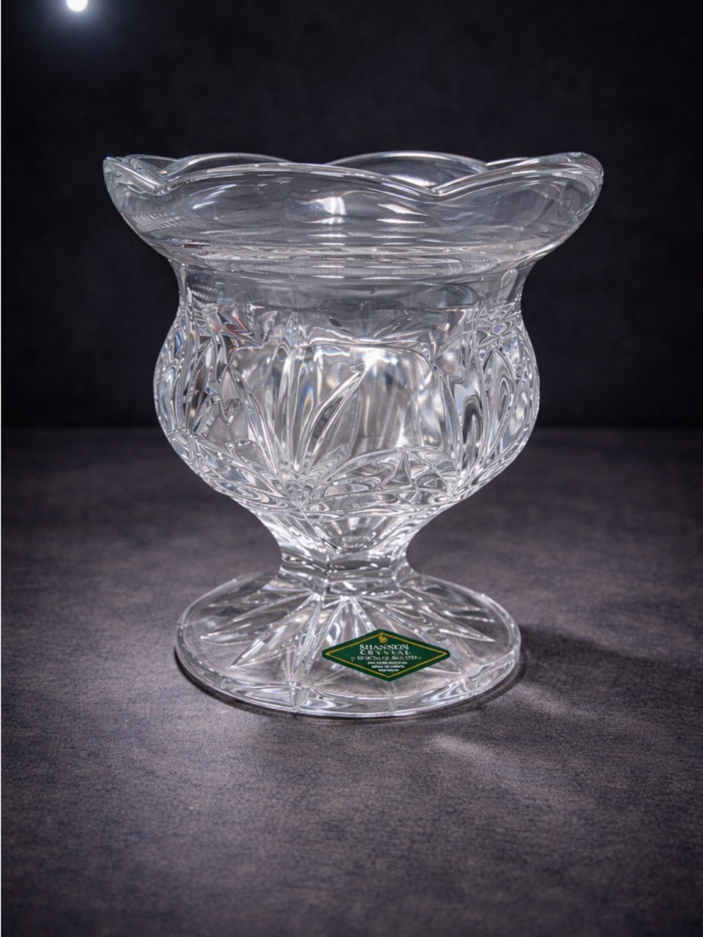 Shannon Crystal Pedestal Bowl 24% Lead Cut Glass Scalloped Vintage